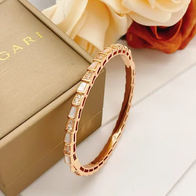 BVLGARI Rose Gold Diamond White Mother-of-Pearl Serpenti Bracelet