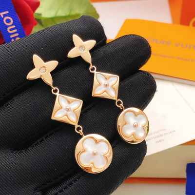 LV Latest Rose Gold White Mother-of-Pearl Tassel Earrings