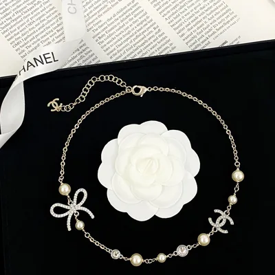 Chanel Bow Double C Pearl Necklace