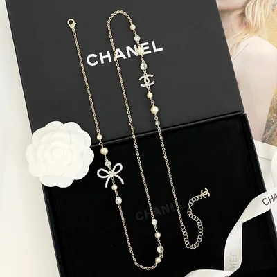 Chanel Bow Double C Pearl Necklace