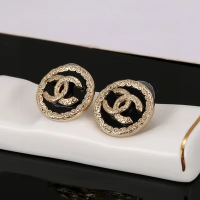 Chanel Classic Black Round Double C Earrings