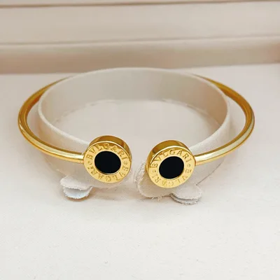 BVLGARI Gold Black Shell Double Circle Bracelet