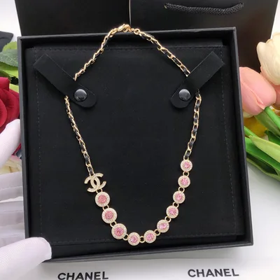 Ch*nel Style Leather Rhinestone Necklace
