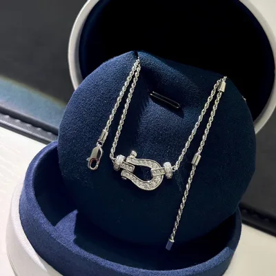 Fred Hot New Full Diamond Large Horseshoe Twisted Chain Necklace