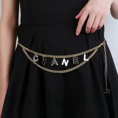 Chanel New Black White Letter Waist Chain