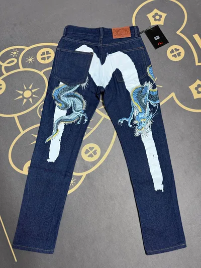 Pure Original 1:1 Luxury Jeans Replica Embroidery Top Fujia Luxury Green Dragon Jeans