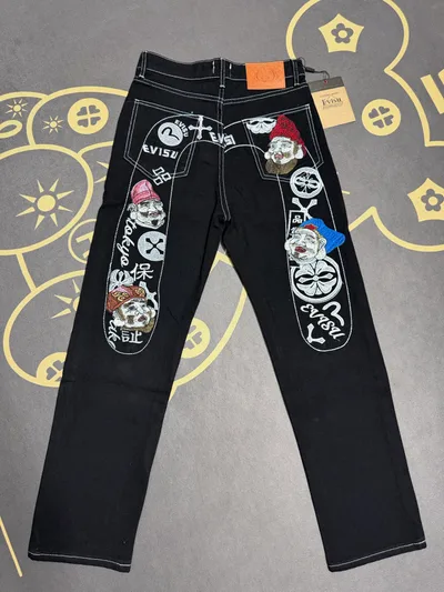 Heavy Embroidery Jacquard New Pants Vintage Straight Leg Jeans for Men