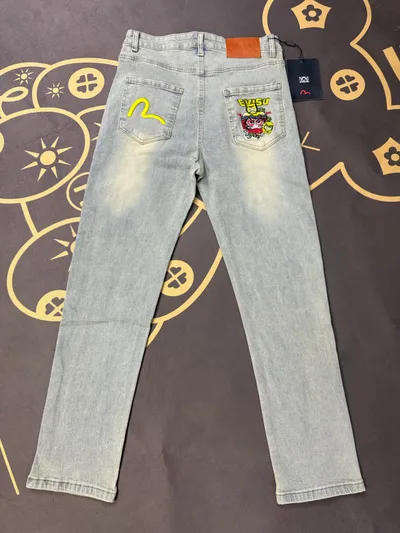 Evisu Embroidered Slim Fit Stretch Denim Pants