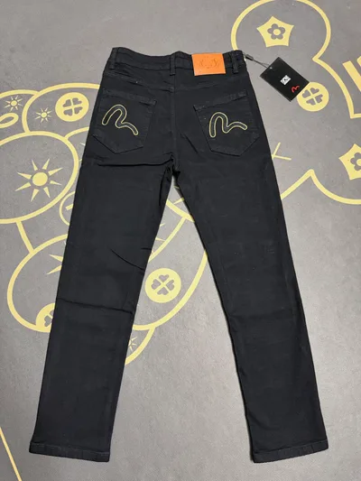 EV Embroidery M Jeans Men Black Slim Straight Stretch Skinny Casual