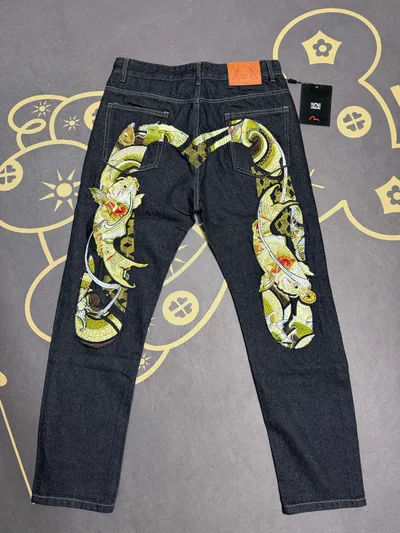 EVISU Fuku God Big M Embroidered Koi Fish Jeans American Straight Leg