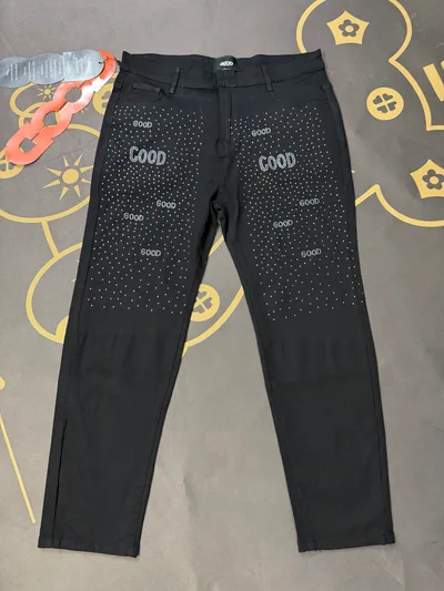 GOODBRAND GOOD Letter Rhinestone Denim Skinny Pants with NFC Tag