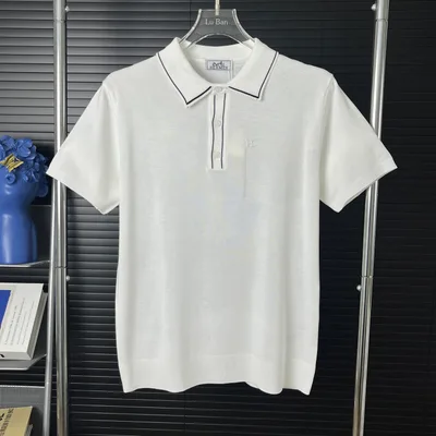 HERMES Contrast Collar Polo Knit Short Sleeve