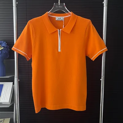 HERMES Contrast Collar Polo Knit Short Sleeve