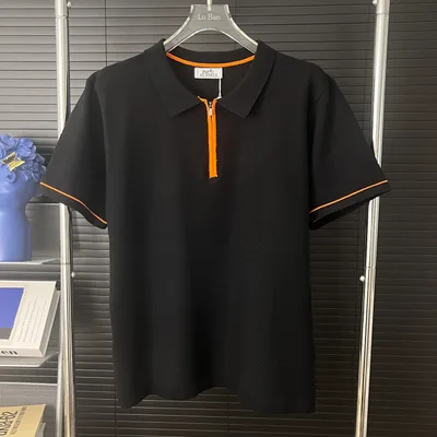 HERMES Contrast Collar Polo Knitted Short Sleeve