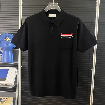 Thom Browne Double Stripe Pocket Knit Polo Short Sleeve