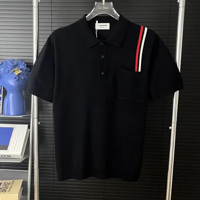 Thom Browne Shoulder Double Bar Knit Polo Short Sleeve