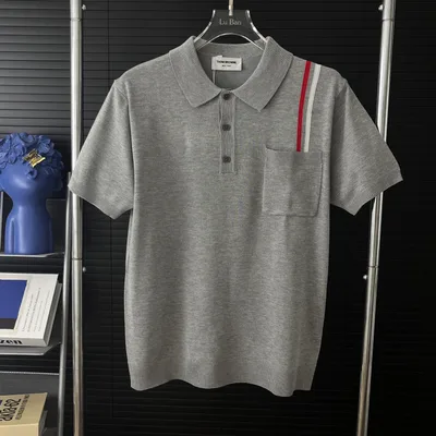 Thom Browne Shoulder Double Bar Knit Polo Short Sleeve