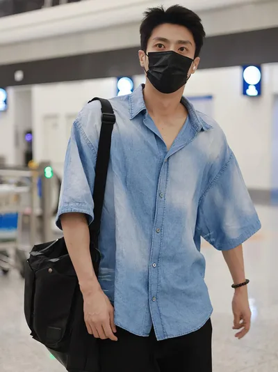 Back Print Logo Button Short Sleeve Shirt