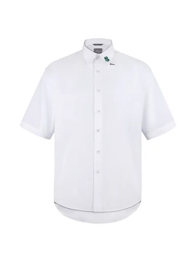DIOR 26SS Cotton Short Sleeve Shirt with Clover Embroidery Logo
