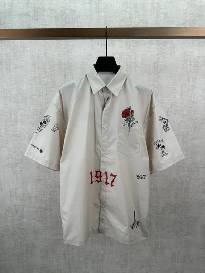 Paris 26SS New Tattoo Cream Oversized Short Sleeve T-Shirt