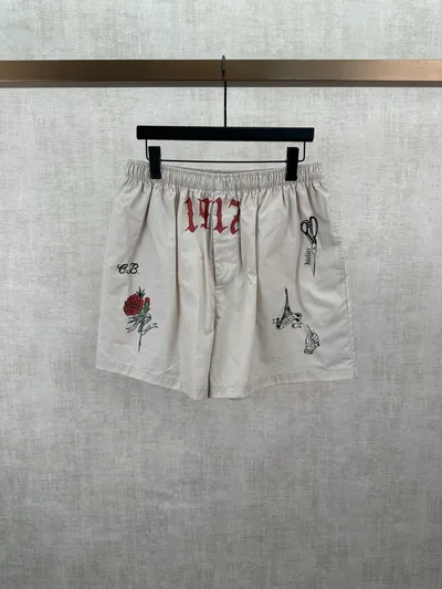 Paris 26SS New Tattoo Cream Loose Sports Shorts