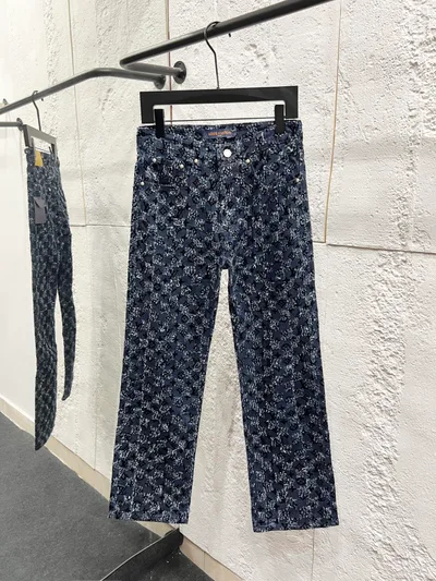 Louis Vuitton Full Print Flocked Skateboard Logo Denim Jeans Jacquard