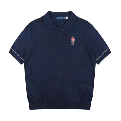 Ralph Lauren Classic Bear Embroidery V-Neck Tencel Linen Knit Short Sleeve T-Shirt