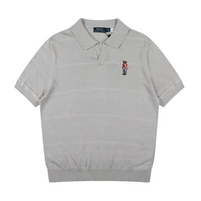 Ralph Lauren Classic Bear Embroidery V-Neck Tencel Linen Knit Short Sleeve T-Shirt
