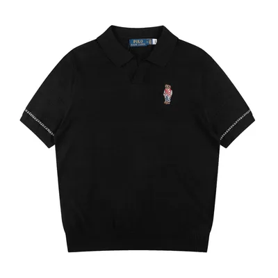 Ralph Lauren Classic Bear Embroidery V-Neck Tencel Linen Knit Short Sleeve