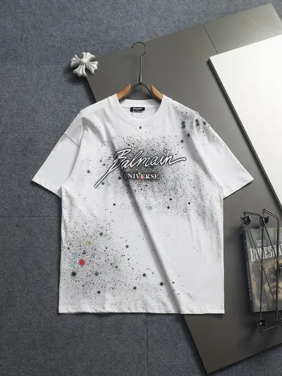BALMAN Round Neck Short Sleeve Simple 3D Letter Starry Sky Logo Refined Upgrade