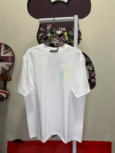 ComeHearts Chrome Hearts Color Cross Flower Full Back Embroidery Washed Short Sleeve T-Shirt
