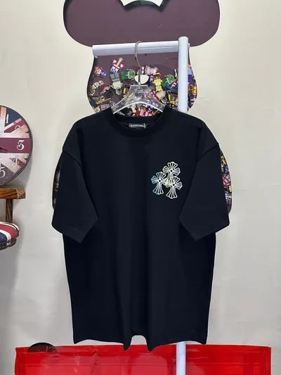ComeHearts Chrome Hearts Colorful Cross Flower Full Back Embroidery Washed Short Sleeve T-Shirt
