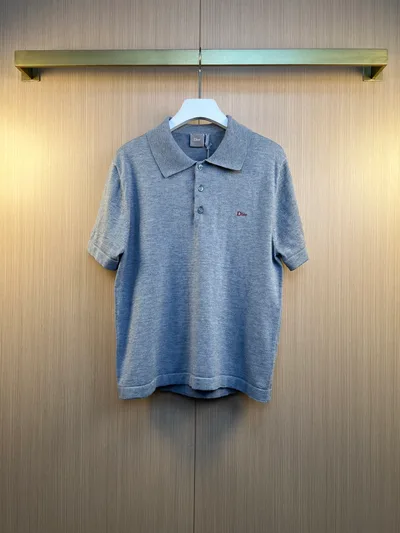 Dior 26SS Summer New Letter Embroidery Logo Knit Short Sleeve Polo Shirt