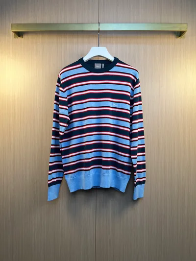 DIOR 26SS Early Spring Letter Embroidery Color-Block Stripe Knit Crew Neck Long Sleeve