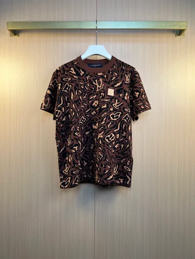 1V Louis 26SS Summer Camo Leopard Jacquard Knit Short Sleeve T-Shirt