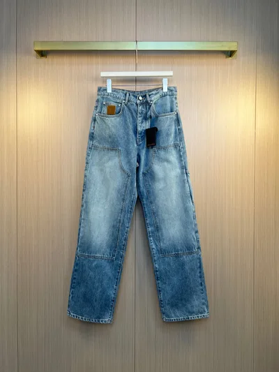 1V Louis 26SS Pocket Letter Leather Patch Pearl Button Skate Cargo Jeans