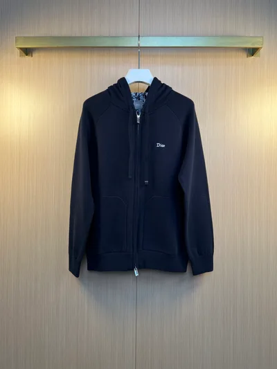 DIOR 26SS Letter Embroidery Logo Jacquard Wool Knit Hoodie Jacket