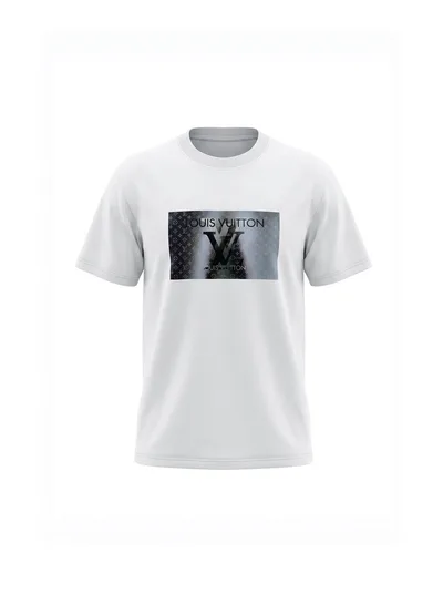 LV Logo Thick Sole Reflective Print Heavy Craft Crew Neck Short Sleeve T-Shirt