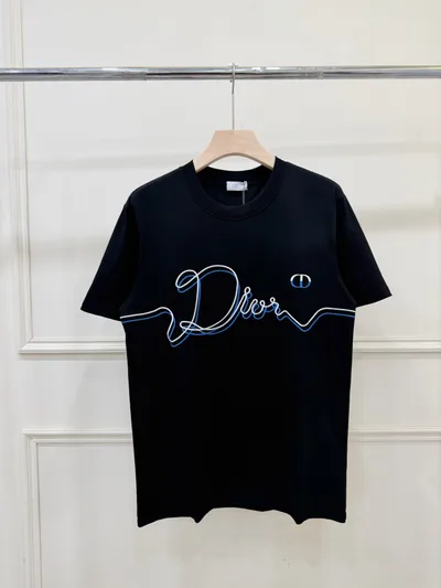 Dior Handwritten Line Embroidery Short Sleeve T-Shirt