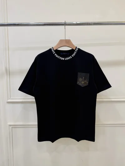 LV Silicone Letter Necklace Monogram Canvas Pocket Short Sleeve T-Shirt