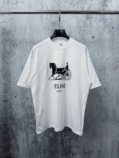 CELINE Logo Horse Carriage Print Couple Short Sleeve T-Shirt
