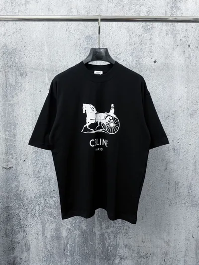 CELINE Logo Horse Carriage Print Couple Short Sleeve T-Shirt
