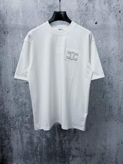 CELINE Letter Embroidery Patch Couple Short Sleeve T-Shirt