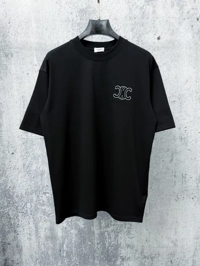 CELINE Letter Embroidery Patch Couple Short Sleeve T-Shirt