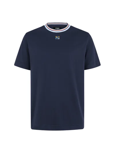 FENDI 26SS Crew Neck FF Embroidery Cotton T-Shirt