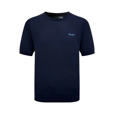 Prada Logo Intarsia Short Sleeve Sweater