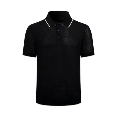 Prada Logo Mesh Polo Knit Top