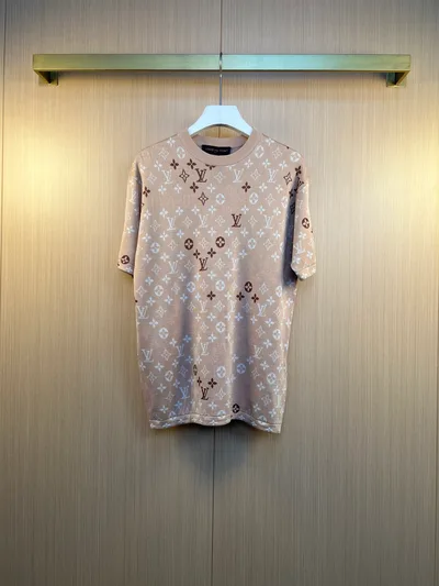 1V Louis 26SS Summer New Color Block Letter Jacquard Knit Short Sleeve