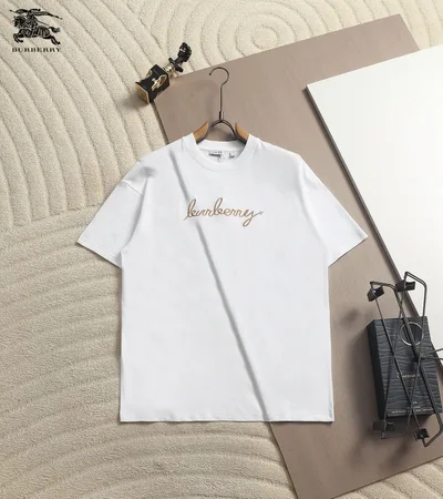 Burberry Gold Handwritten Logo Embroidered T-Shirt
