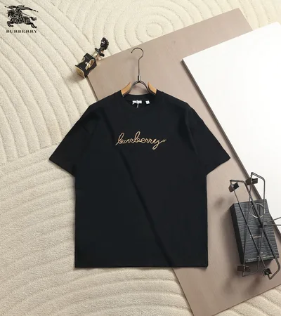 Burberry Gold Handwritten Logo Embroidered T-Shirt